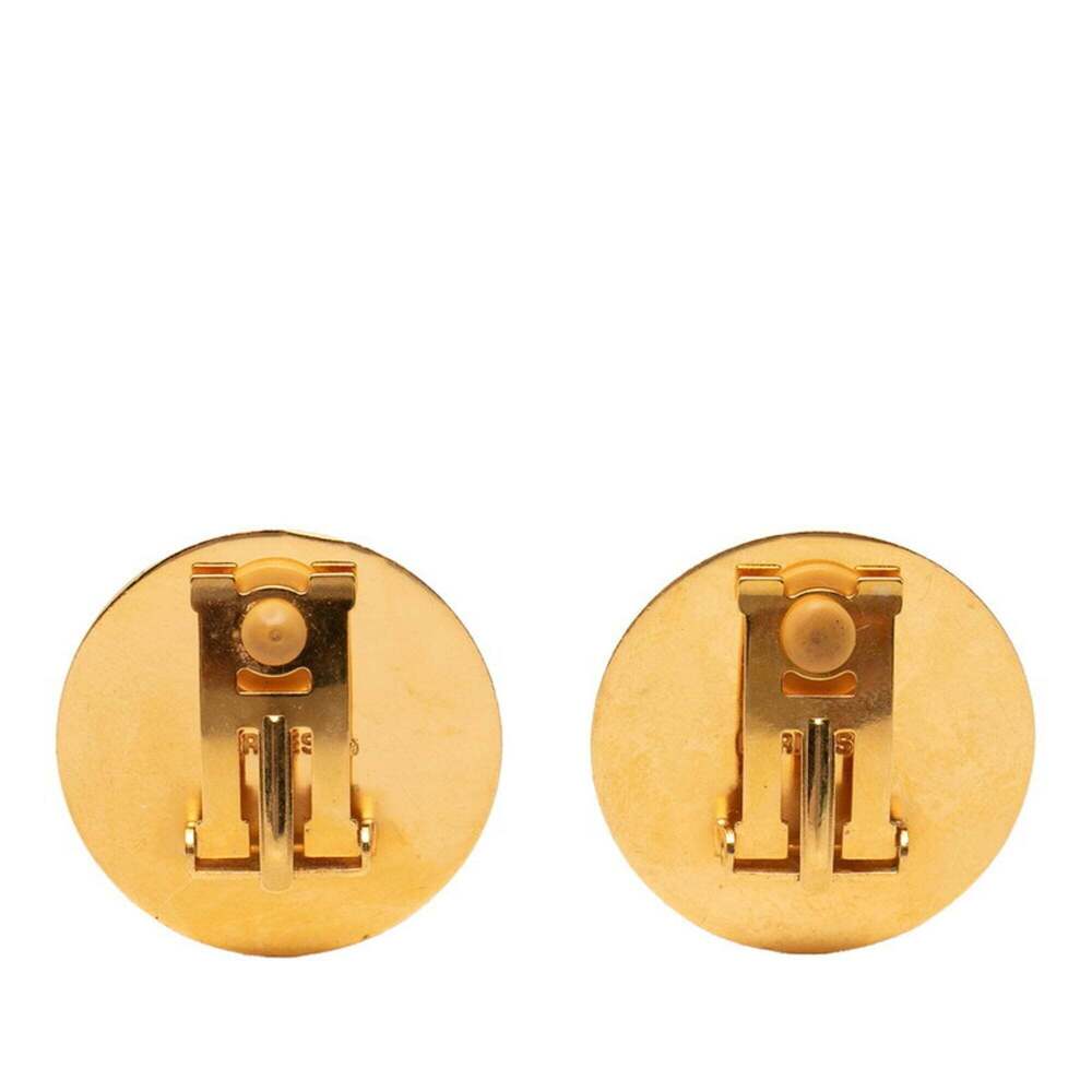 Hermes Enamel Round Earrings, Gold Plated, Women's - Picture 2 of 3